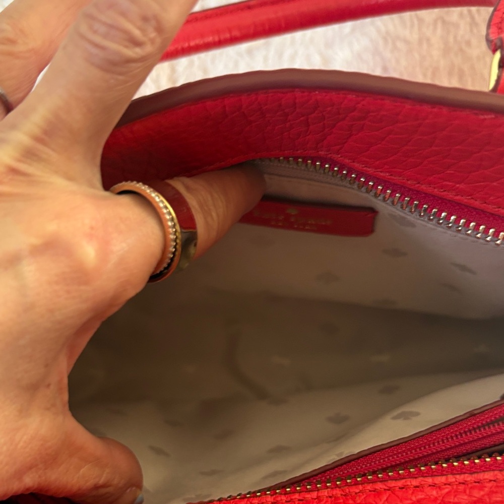 kate spade vibrant red pebbled leather satchel - Picture 14 of 16